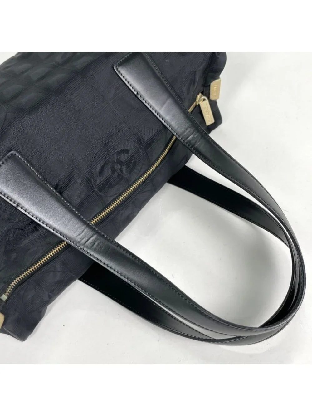 Chanel New Travel Line Handbag CC Logo Nylon Jacquard Black